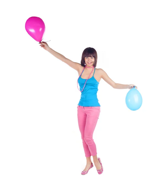 Young caucasian woman with balloon — Stock Photo, Image