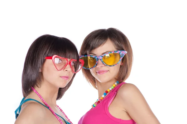 Funny girls in glasses on white — Stock Photo, Image