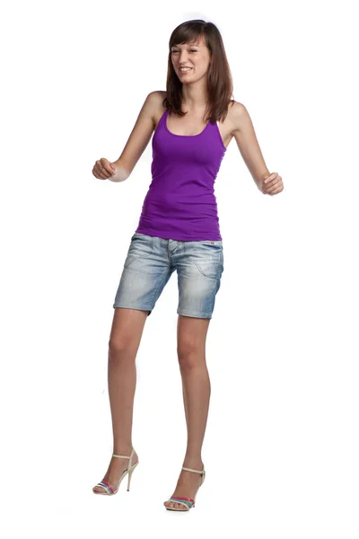 Full length portrait of a pretty brunette — Stock Photo, Image