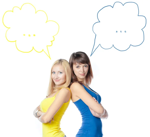 Two young beautiful woman on white — Stock Photo, Image