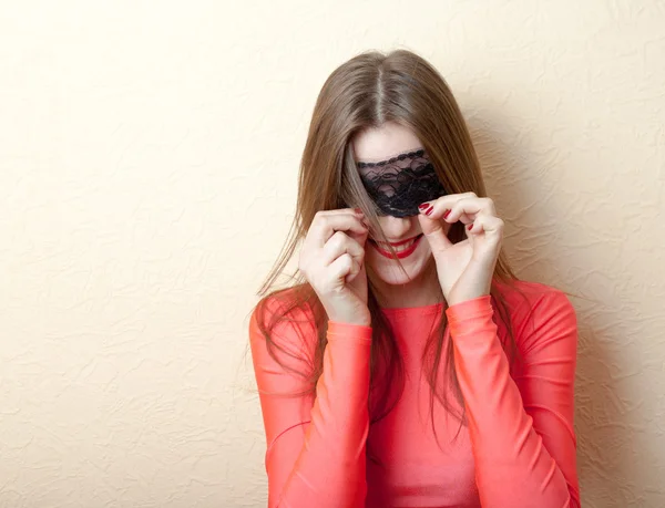 Sexy girl in black mask . Party costume concept — Stock Photo, Image