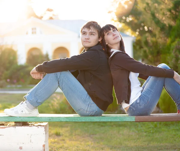 Happy smiling couple against sun lite — Stock Photo, Image