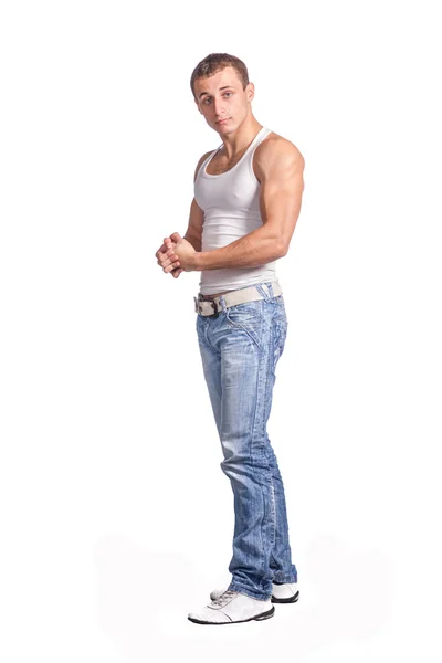 Torso masculino muscular isolado em branco — Fotografia de Stock