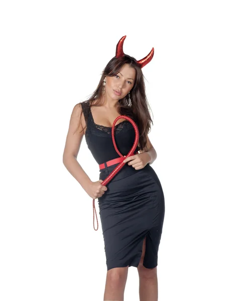 Sexy brunette with horns — Stock Photo, Image