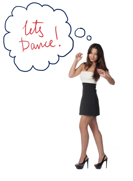Brunette girl thinking bubble - Dance concept — Stock Photo, Image