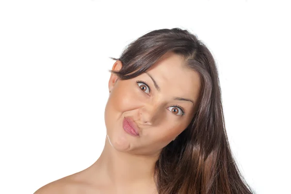 Brunette girl making funny face — Stock Photo, Image