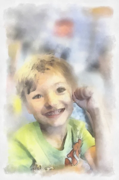 Ακουαρέλα πορτρέτο του ένα όμορφο παιδί — Φωτογραφία Αρχείου