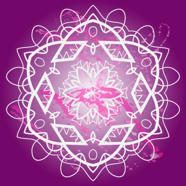 oryantal mandala yuvarlak motif desen derin pembe renk kar tanesi veya mehndi boya gibi Menekşe arka planda yakmaya