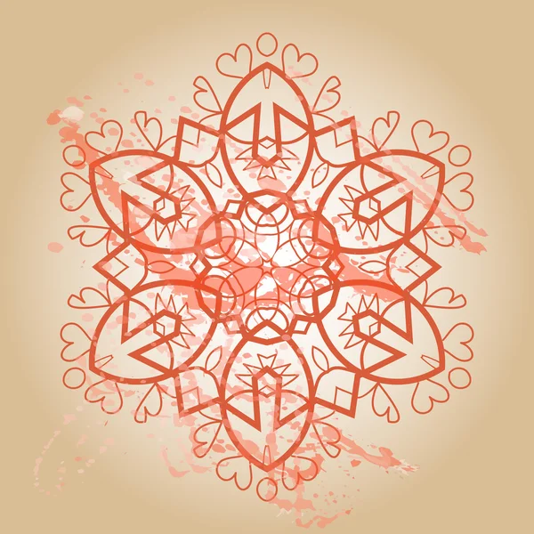 Oriental mandala motif round lase pattern on the yellow background, like snowflake or mehndi paint of orange color — Stock Vector