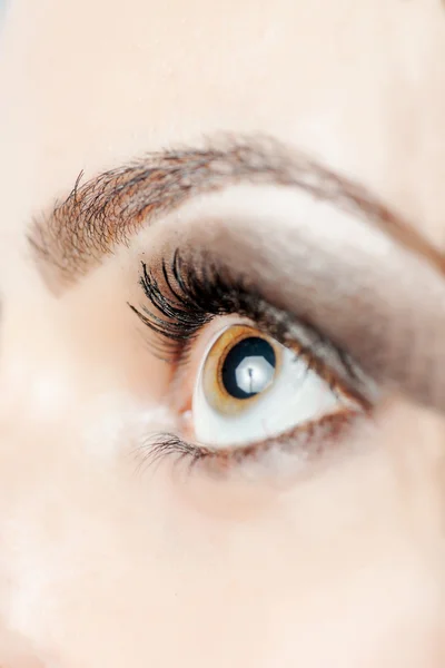 Makro snímek ženské oko s dlouhé řasy vypadají — Stock fotografie