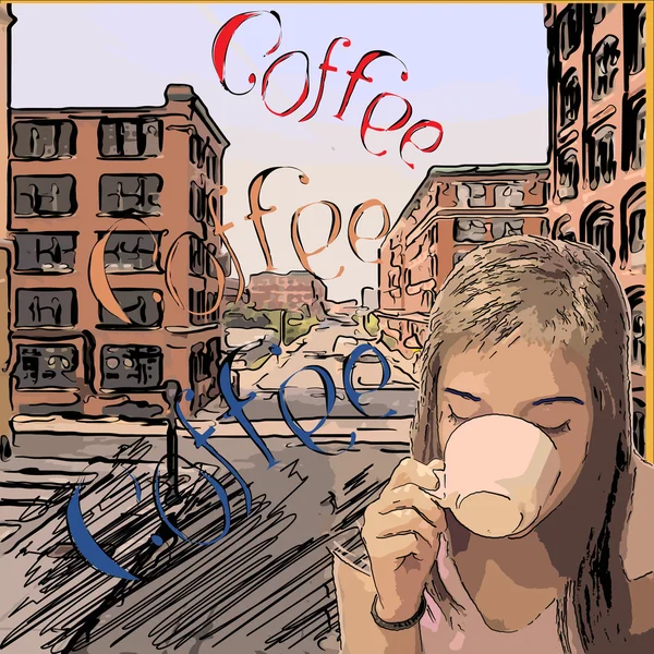 Şehir mine sokak içme kız retro tasarım kahve poster