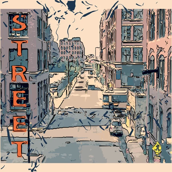 eski 70 Amerikan şehri soyut yapılar kümesi. dizi karikatür binaların sokak.