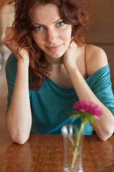 Girl in cafe — Stock Photo, Image