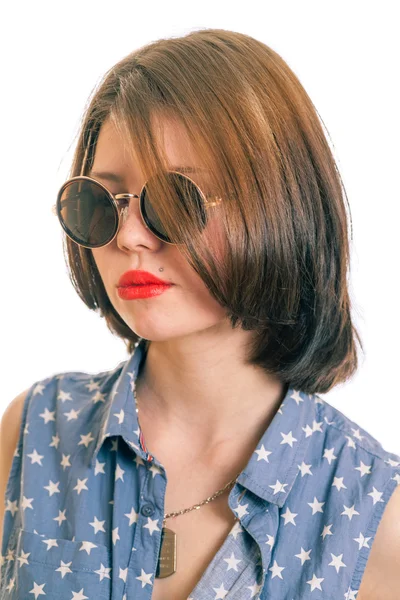 Óculos retro menina closeup — Fotografia de Stock