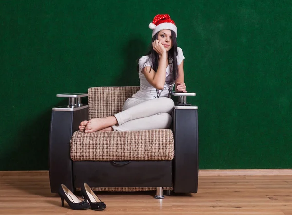 Happy mrs. Santa indoors — Stock Photo, Image