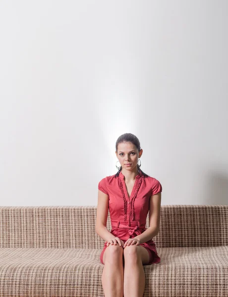 Brunette weared red dress — Stock Photo, Image