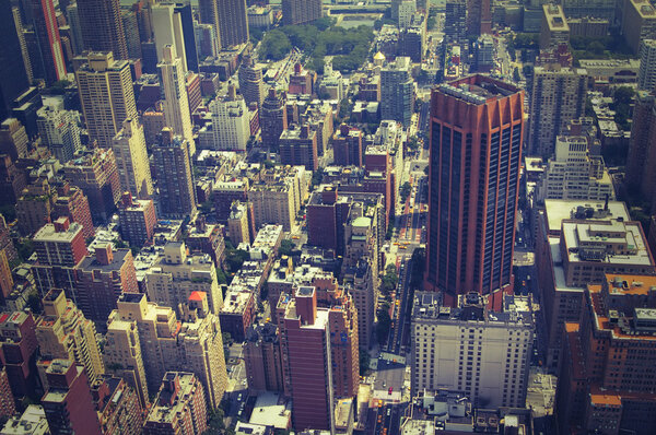 NYC from above toned image , crossprocessed colors