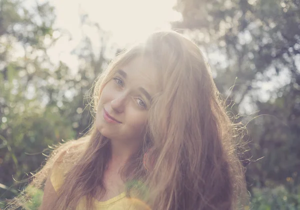 Pretty blonde outdoors. Colorized image — Stock Photo, Image