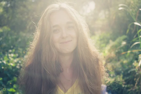 Pretty blonde outdoors. Colorized image — Stock Photo, Image