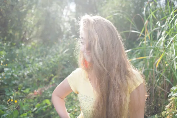 Pretty blonde outdoors. Colorized image — Stock Photo, Image