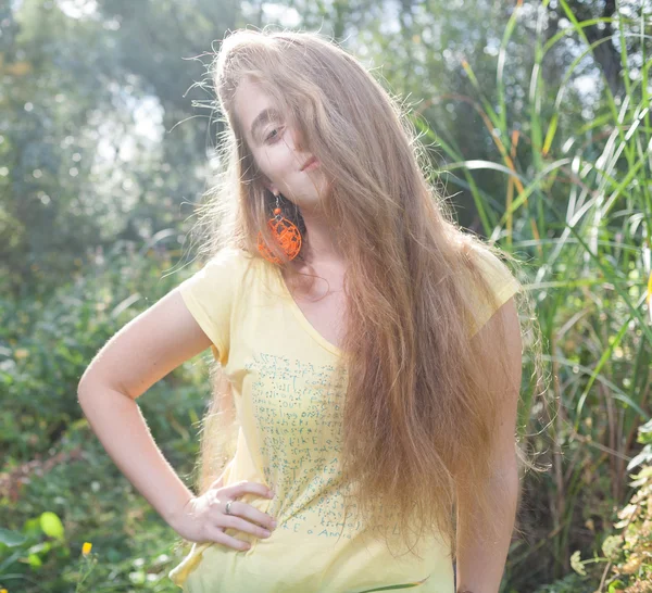 Pretty blonde outdoors. Colorized image — Stock Photo, Image