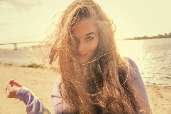 Long haired blonde outdoors — Stock Photo, Image