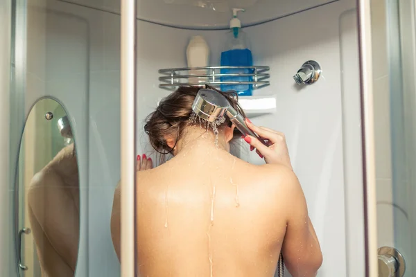 Blonde in shower from back — Stock Photo, Image