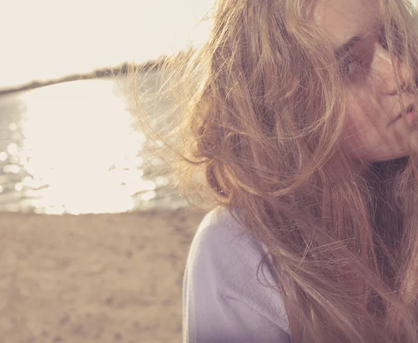 Long haired blonde outdoors — Stock Photo, Image