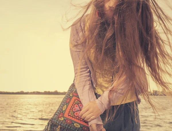 Long haired blonde outdoors — Stock Photo, Image