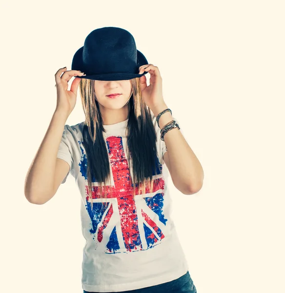Blonde weared bowler hat — Stock Photo, Image