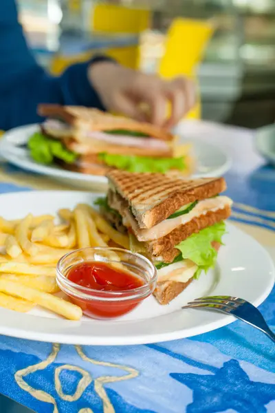 Sandwich on plate and fried — Stock Photo, Image