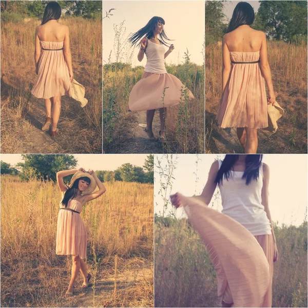 Woman having fun in summer fields — Stock Photo, Image