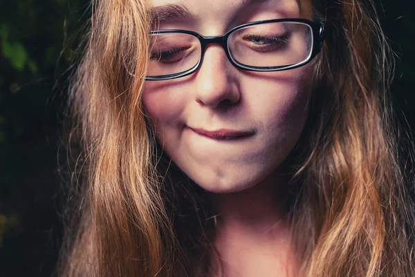 Closeup of a cute blonde grimacing — Stock Photo, Image