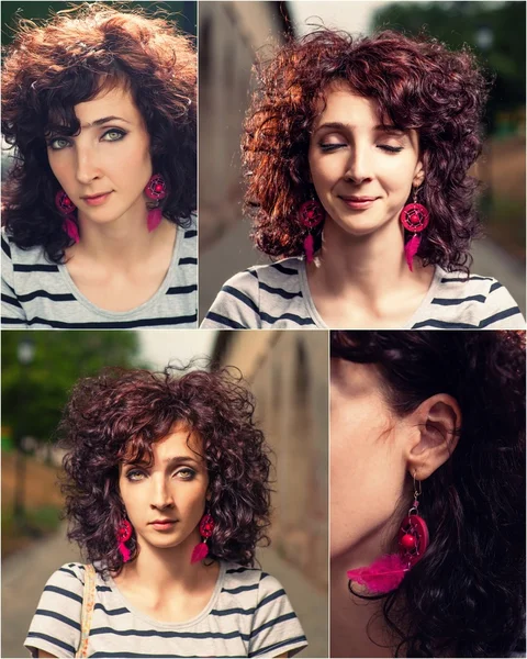 Collage av typografiska haired rödhårig kvinna i en park — Stockfoto