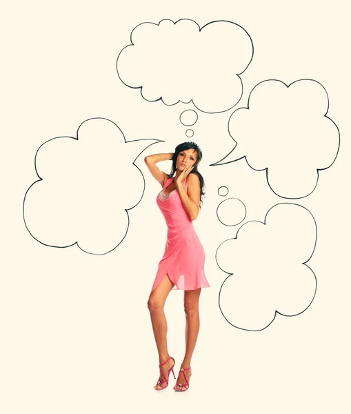 Girl showing sign speech bubble — Stock Photo, Image