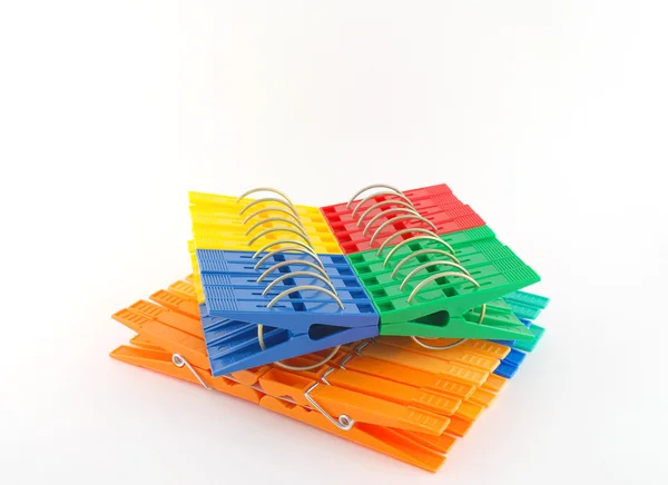 Sets color clothes-pegs over white — Stock Photo, Image