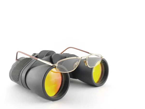 Optische Brille auf dem Fernglas — Stockfoto