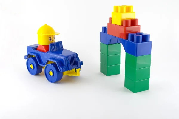 Blue car - mechanical plastic toy front color toy-gate — Stock Photo, Image