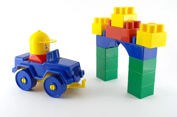 Blue car - mechanical plastic toy front color toy-gate — Stock Photo, Image