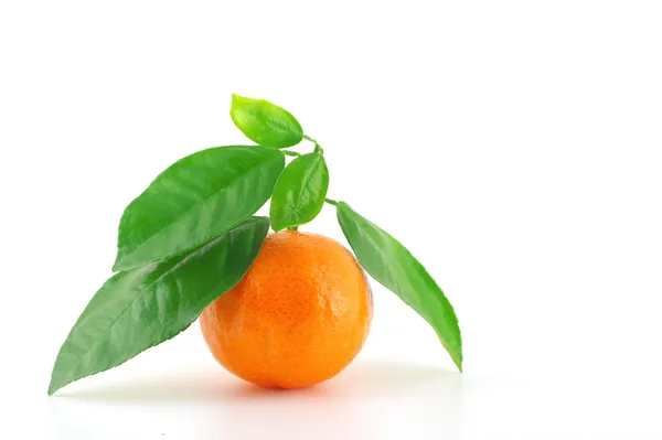 Ripe fresh mandarine with green leaves — Stock Photo, Image