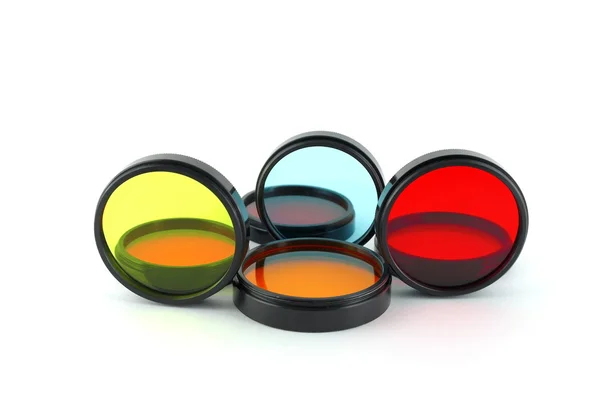 Kolorowe filtry dla soczewki nad białym — Zdjęcie stockowe