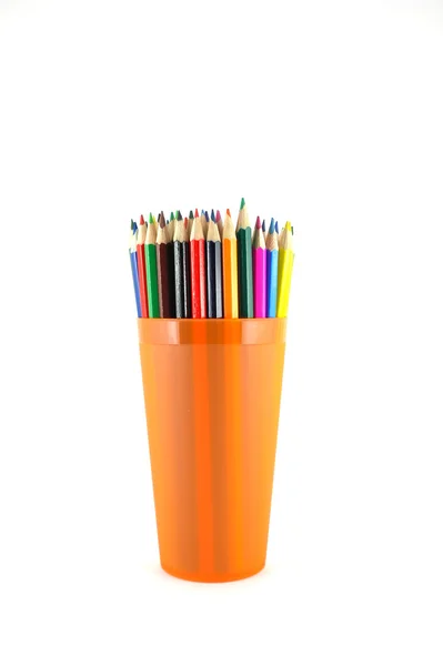 Color pencils in the orange prop — Stock Photo, Image