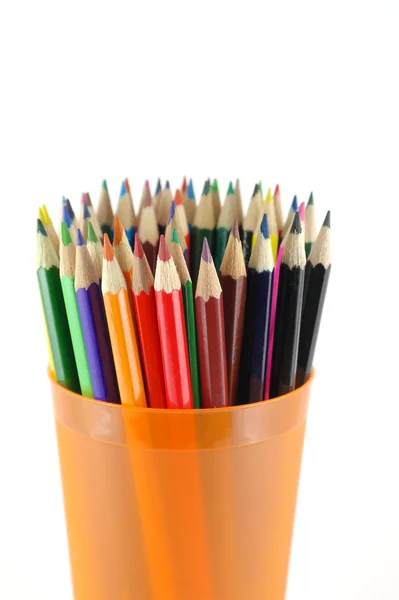Color pencils in the orange prop — Stock Photo, Image