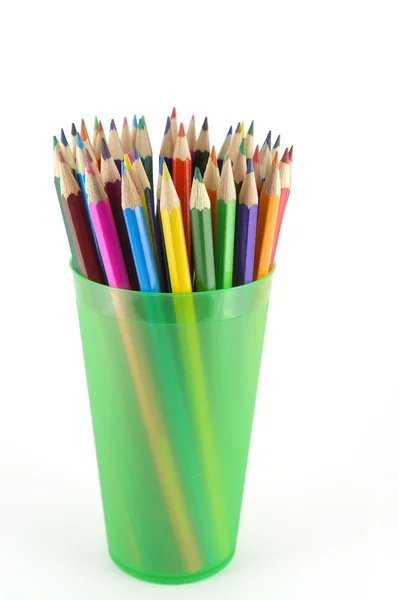 Color pencils in the green prop — Stock Photo, Image