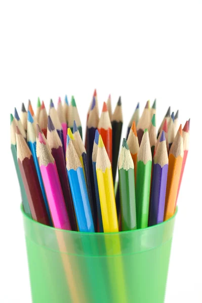 Color pencils in the green prop — Stock Photo, Image