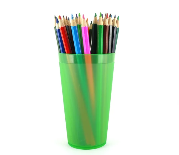 Color pencils in the green prop — Stock Photo, Image