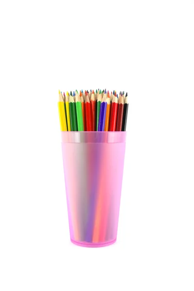 Color pencils in the pink prop — Stock Photo, Image