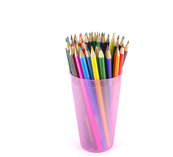 Color pencils in the pink prop over white — Stock Photo, Image