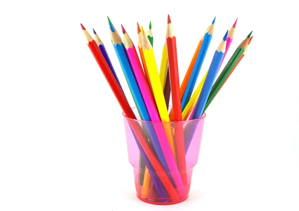 Color pencils in the pink prop — Stock Photo, Image