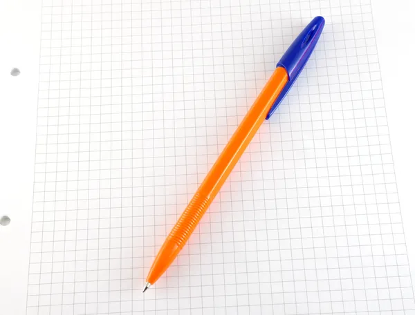 Ένα στυλό στο χαρτί του σημειωματάριο ελέγχονται — Φωτογραφία Αρχείου